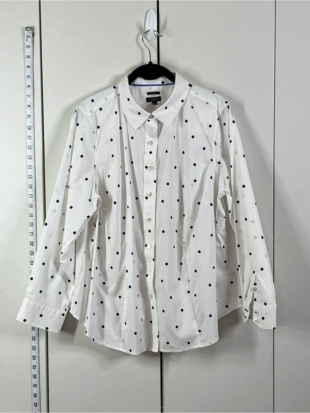 Talbots Plus Petite 16WP White Navy Polka Dot Button-Down Shirt Blouse